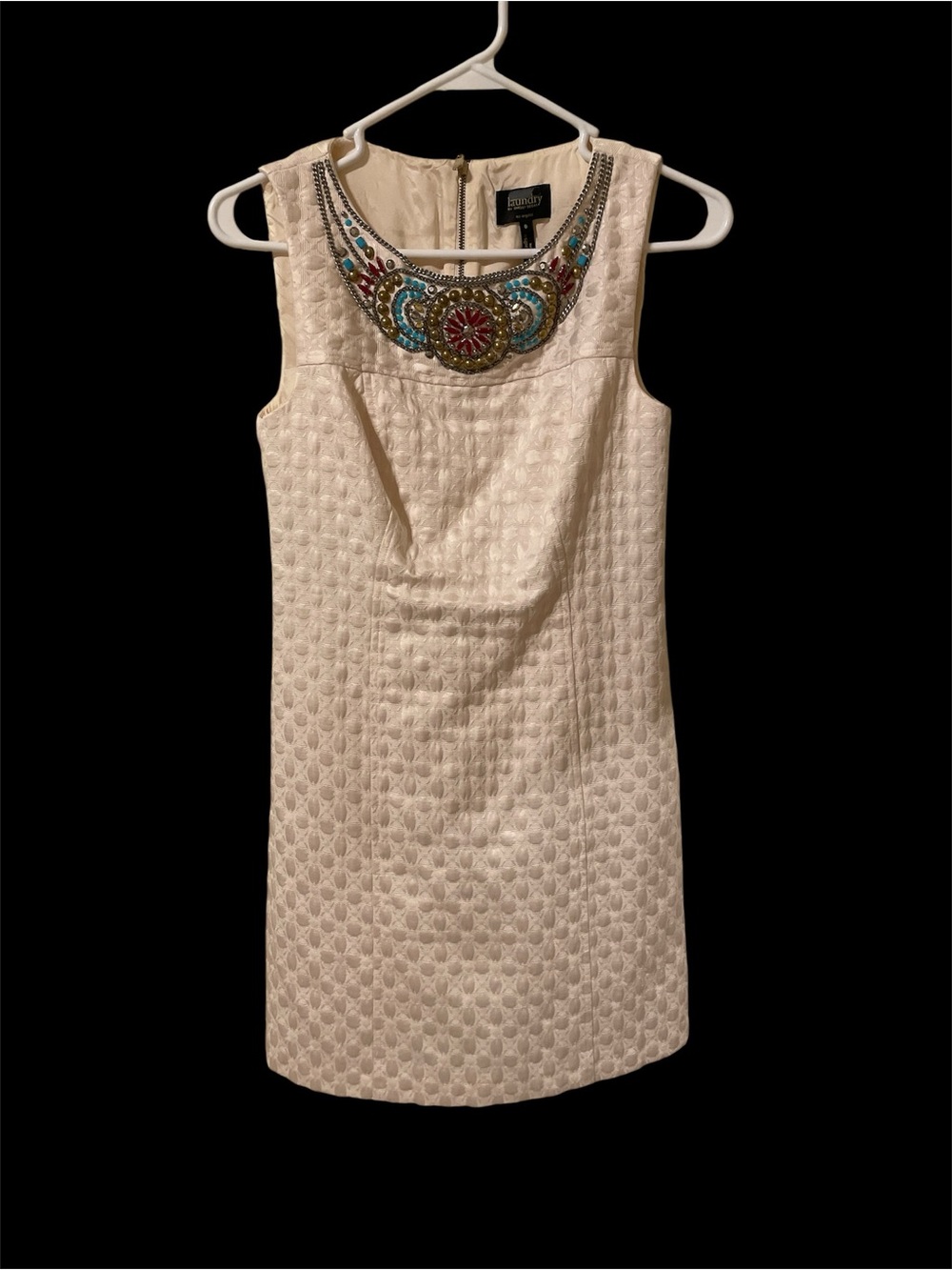 Embellished Ivory Sheath Dress with Beaded Neckline